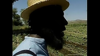 Amish farm girl in the hay